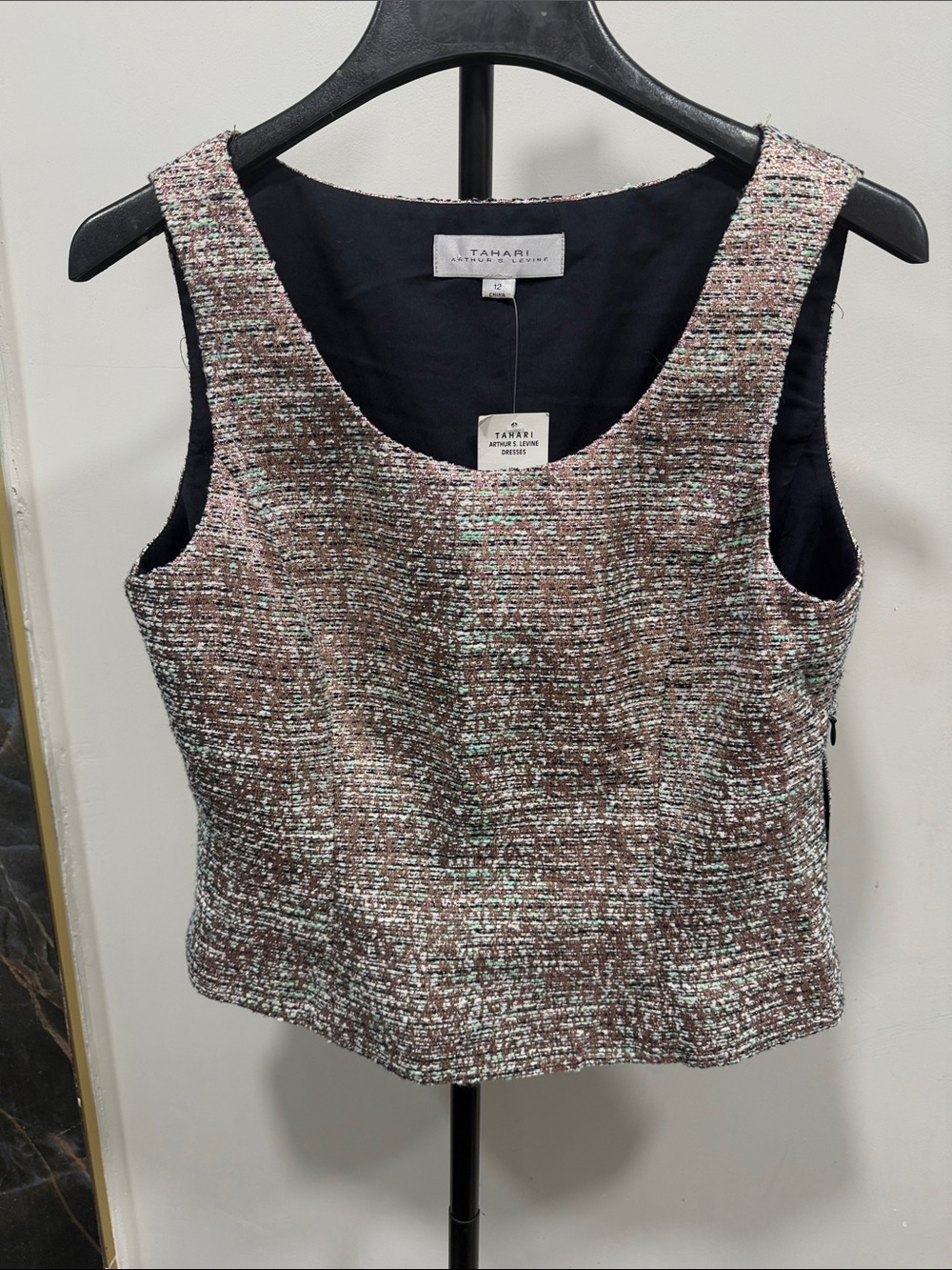 Tahari Metallic Tweed Sleeveless Top Vest 12 NWT - Preppy